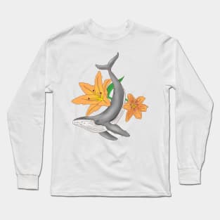 Whale and Lily Flower Long Sleeve T-Shirt